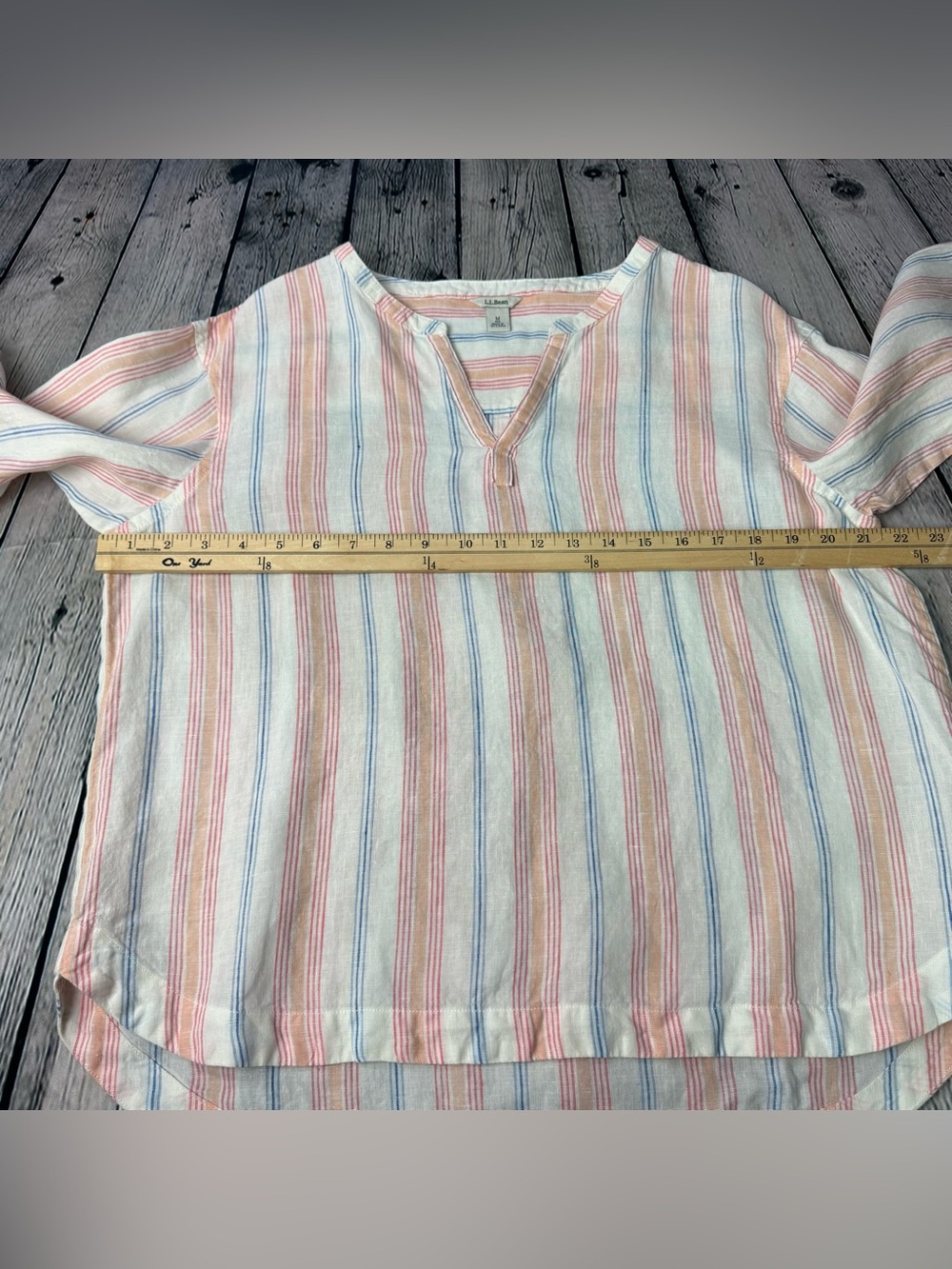 L.L. Bean 100% Linen Pastel Striped V-Neck Top Lightweight Boho Beach Vacation M - Picture 5 of 10